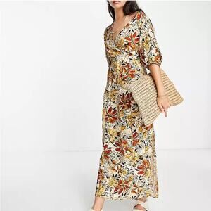 & other stories midi dress with puff sleeves